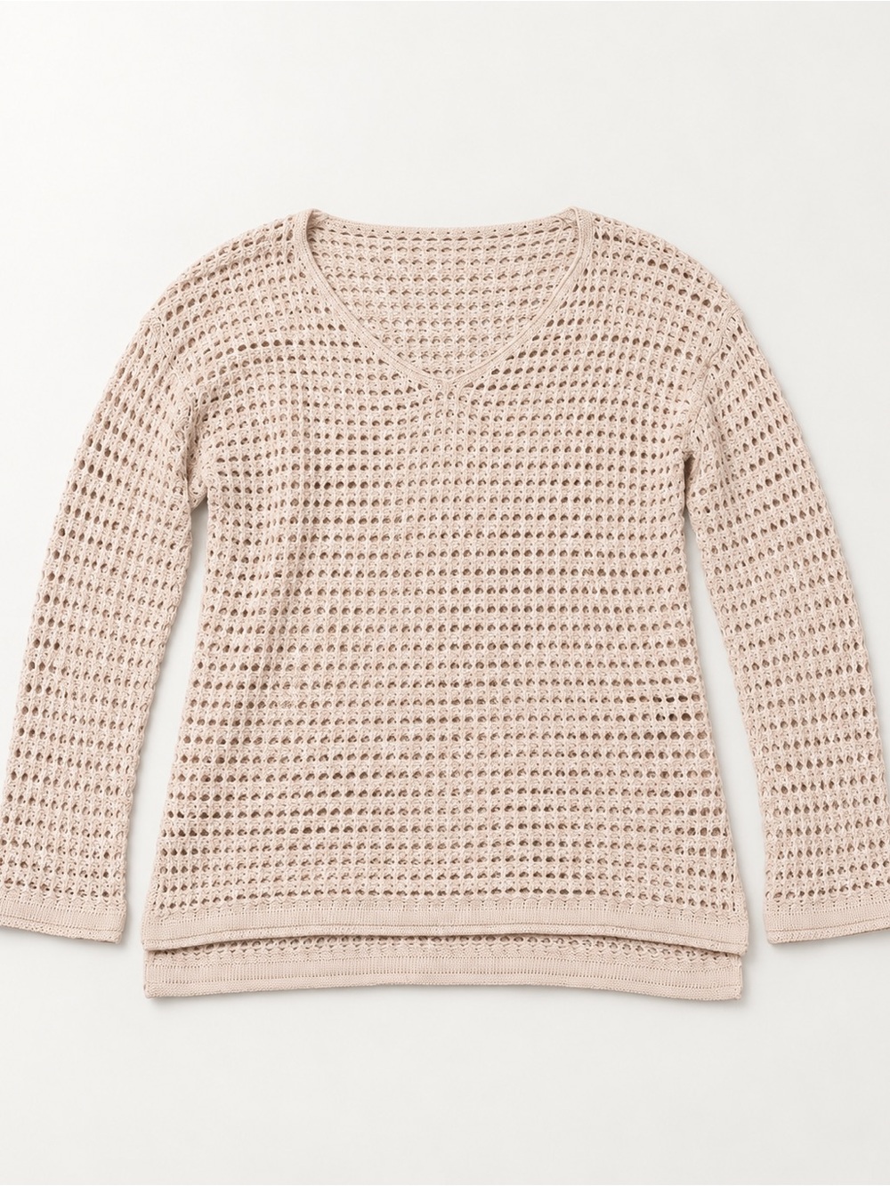 SHEIN Pale Blush Open-Knit V-Neck Sweater